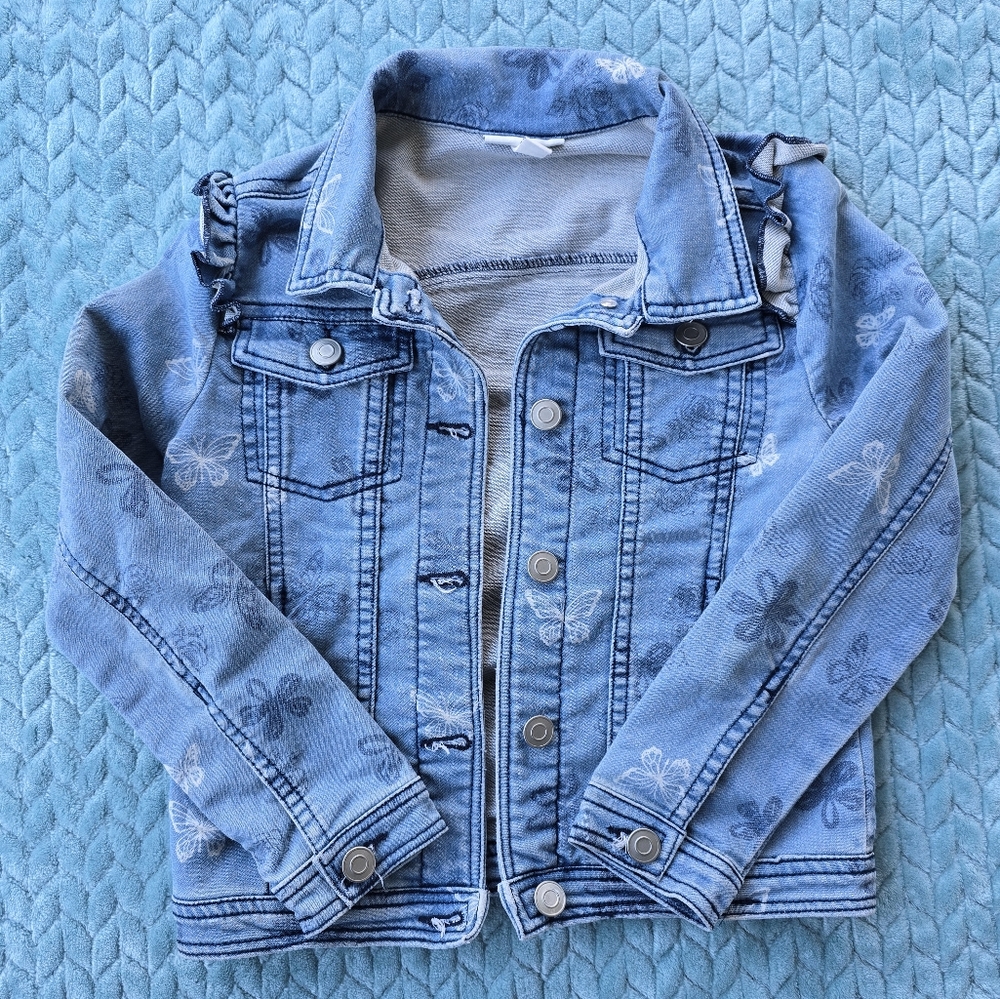 Colorful Planet 7/8 Child's Butterfly Denim Jacket with Ruffle Shoulders